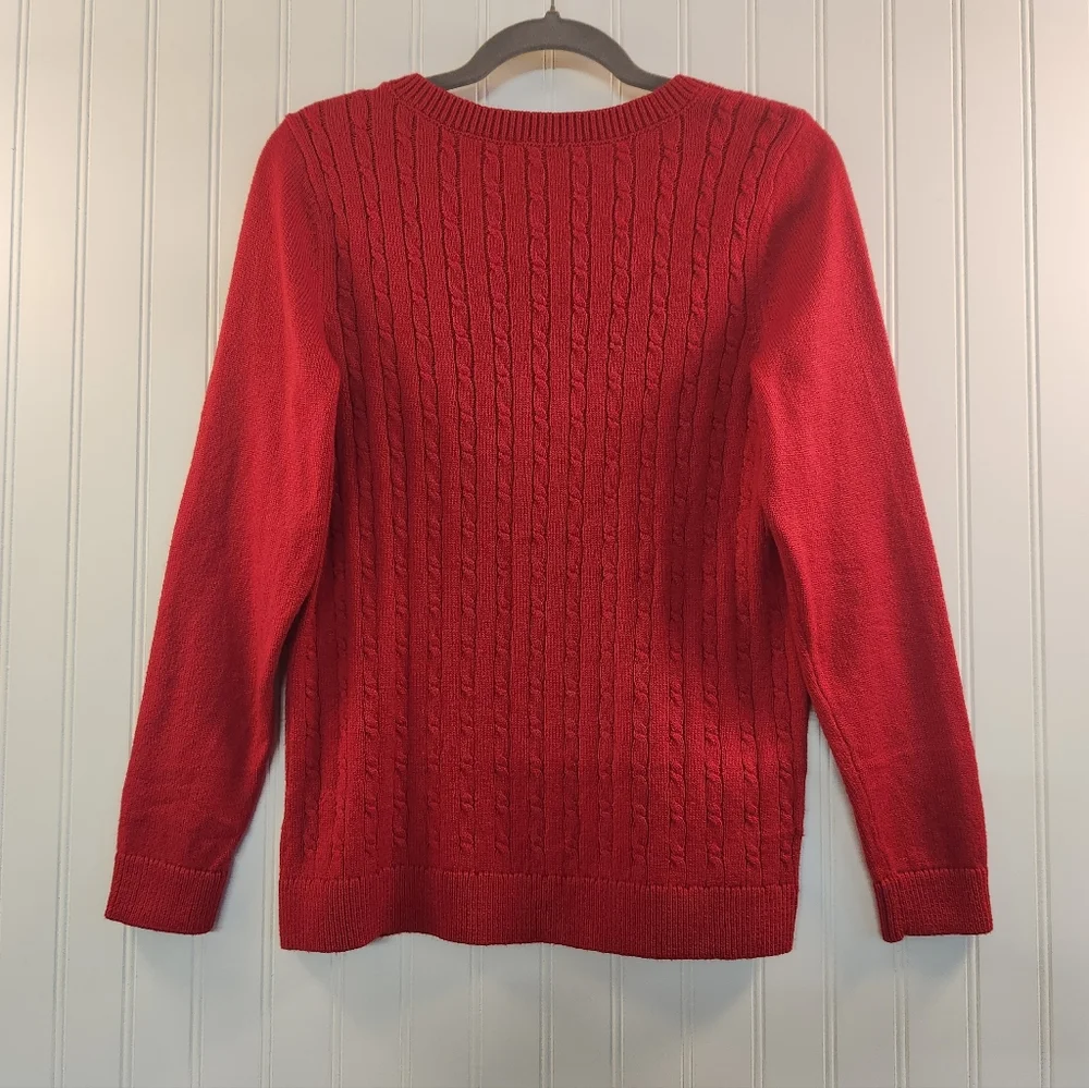 Talbots Women's Vibrant Red Cable Knit Sweater Size L Petite Classic Preppy Chic